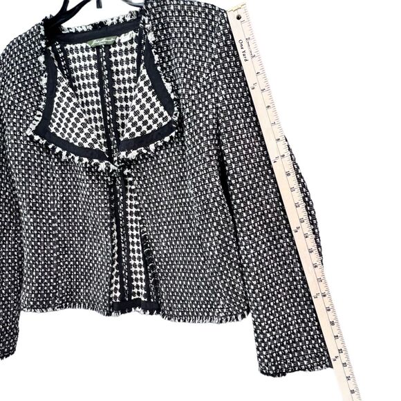 Eddie Bauer Blazer Jacket Womens 2 Black White Geo Wool Blend Tweed Open Front - Picture 7 of 12